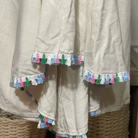 Andree by Unit Cream Cotton Linen Off-the-Shoulder Blouse, multicolored Fringe - Picture 2 of 7